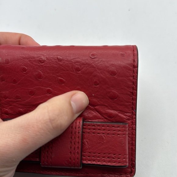 Kate Spade Red Tan Ostrich? Leather Wallet Bifold ID Card Holder - Picture 3 of 16